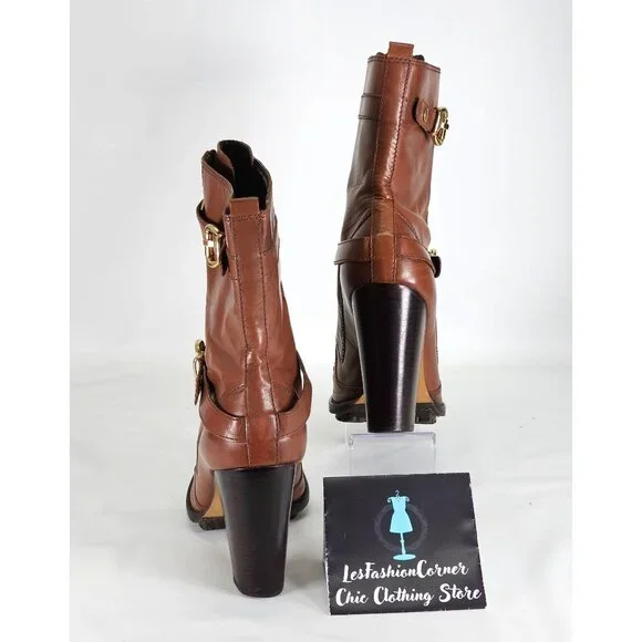 Michael Kors Women's Brown Leather High Heel Mid Calf Boots  Size 10W 302 - Picture 6 of 15